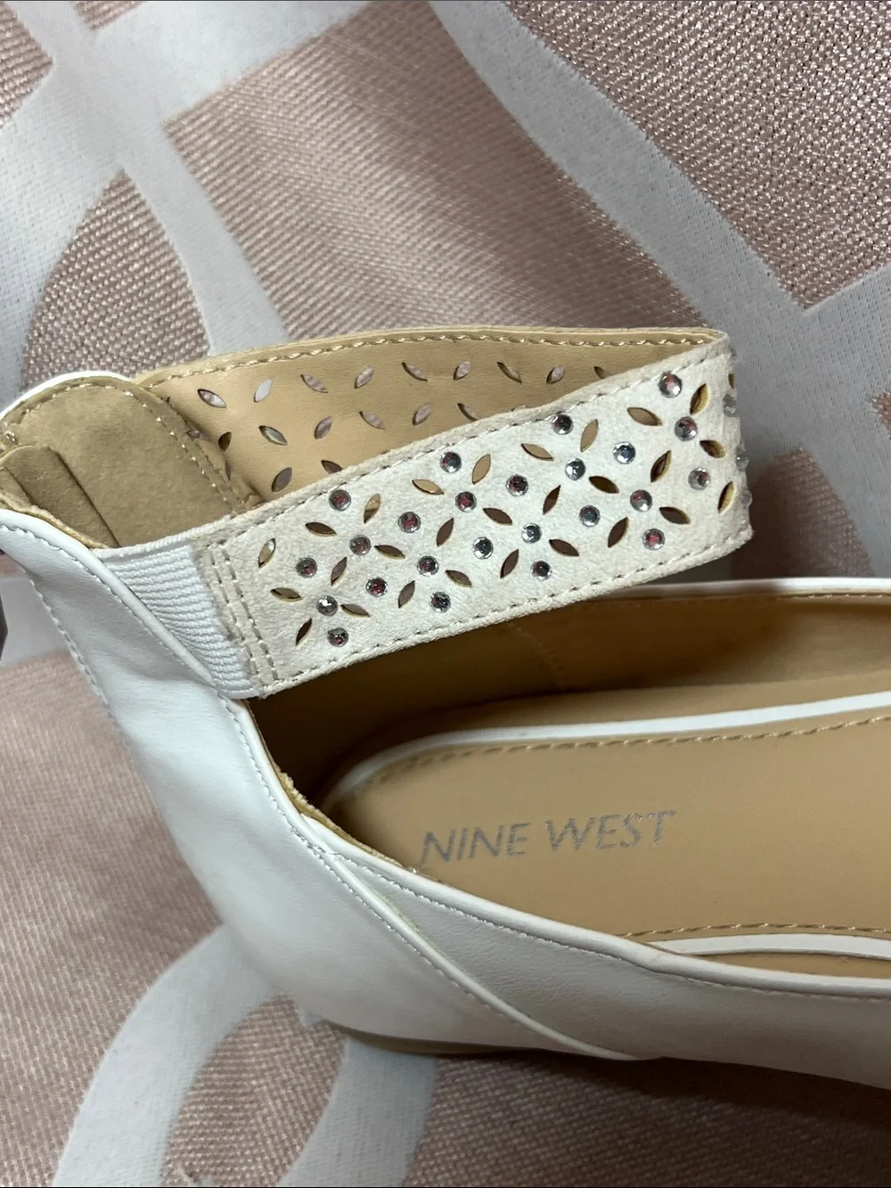 Nine West White Girls' Laser-Cut Ankle-Strap Ballet Flats